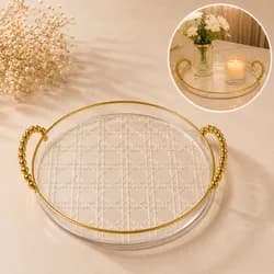 Bandeja Decorativa Redonda Alça Dourada Elegante Servir Café Transparente Acrílico Resistente Menor 28cm - R$ 62,30