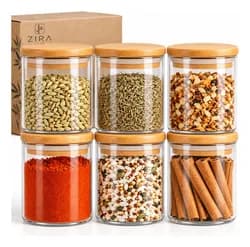 Kit 6 Pote Vidro Porta Temperos Hermético Cozinha Organiza Vidro/tampa De Bambu - R$ 39,57