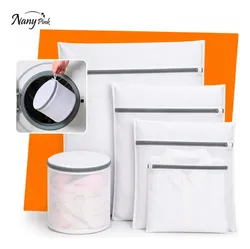 Kit 5 Sacos Para Máquina De Lavar Roupa Rede Protetora Para Lavar Roupas Delicadas Lingerie Meias Tênis E Roupas Íntimas Saco Protetor Lavanderia Com Zíper Resistente - NANY PINK - R$ 27,84