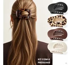 Kit 4 Presilhas De Cabelo Flat Claw 10 Cm | Modernas Sortidas - R$ 39,90