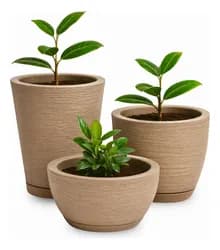 Kit 3 Vasos Para Plantas Polietileno Decoração Casa Jardim Bege Texturizado - R$ 78,90