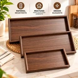 Kit 3 Bandeja Bambu P/cozinha Café Da Manhã Trio Retangular Marrom Escuro Amadeirado - R$ 38,77