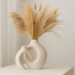Dupla De Vasos Decorativos Enfeite Decoração Sala Off-white Monaco - R$ 59,99
