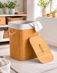 Cesto De Roupa Suja Bambu Dobrável Com Tampa Alças 72 Litros Bambu - R$ 54