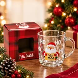Kit 4 Canecas Natal Vidro 250ml Papai Noel Presente Natalino Transparente Natal - R$ 72,79