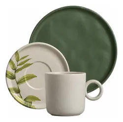 Jogo 3pçs Porto Brasil Xícara 150ml Pires Relax Prato Leaf Verde Leaf E Basic Relax - R$ 125,90