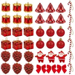 Kit 42 Enfeites Decoração Para Árvore De Natal Bolinha Papai Noel Laço Pinha Presente Tambor Pendentes Natalinos Marca Ex Decor - R$ 24,99